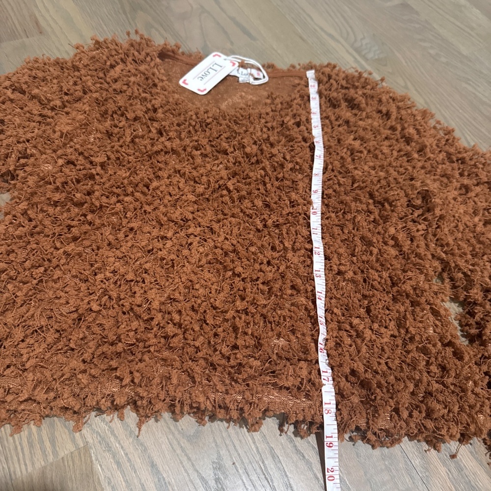 Cropped long sleeve burnt orange popcorn knit sweater L Love Size L - Picture 4 of 6